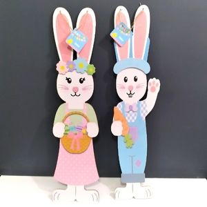 Easter glitter wall hang colorful bunnies 23" x 5" New